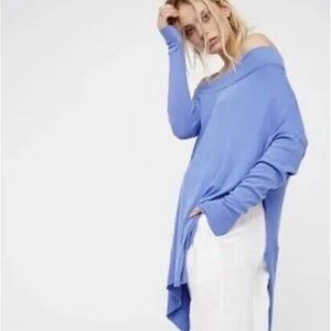 NWOT FREE PEOPLE Grapevine Ribbed Tunic Top Pullover Sky Blue/ lilac